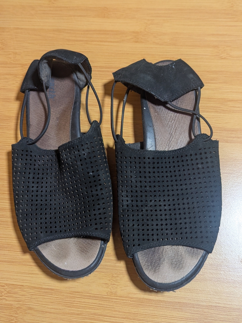 Earth Black Perforated Women’s Sandals with Elastic Ankle
